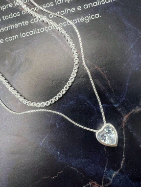 Colar Coração Ponto Luz + Choker Riviera Cristal