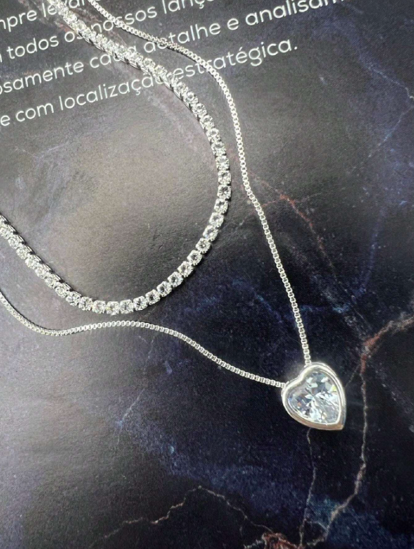 Colar Coração Ponto Luz + Choker Riviera Cristal