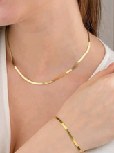Conjunto Colar e Pulseira Aço Inoxidável Dourado