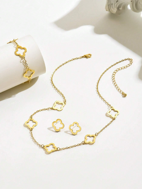 Conjunto Flor Colar, Pulseira e par de Brincos