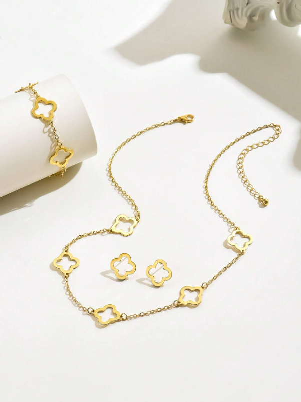 Conjunto Flor Colar, Pulseira e par de Brincos