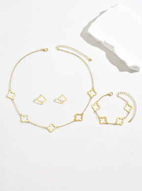 Conjunto Flor Colar, Pulseira e par de Brincos