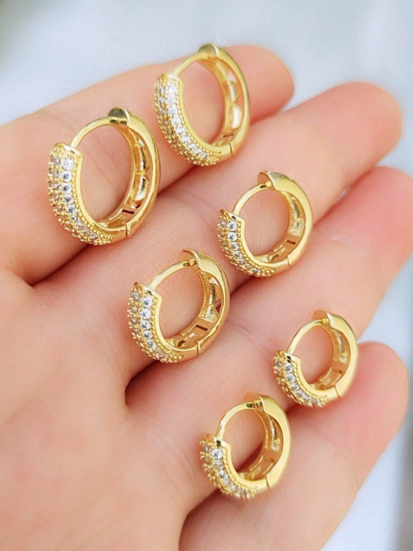Trio de Brinco Argola Com Zircônias Banhado Prata 925
