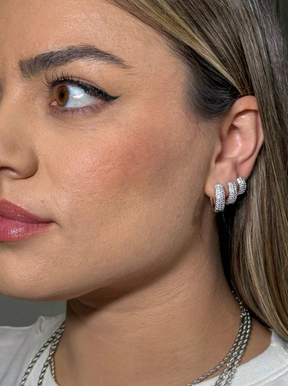 Trio de Brinco Argola Com Zircônias Banhado Prata 925