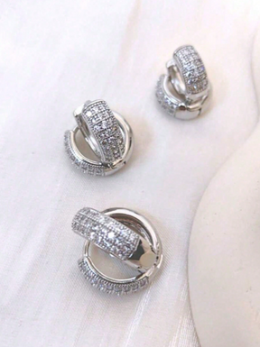 Trio de Brinco Argola Com Zircônias Banhado Prata 925