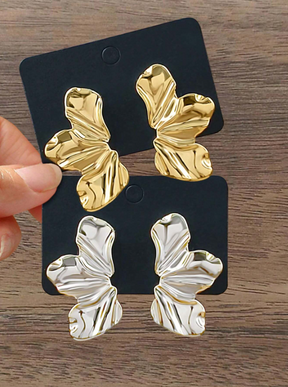 Conjunto 2 Pares de Brincos de Folha de Ouro e Prata