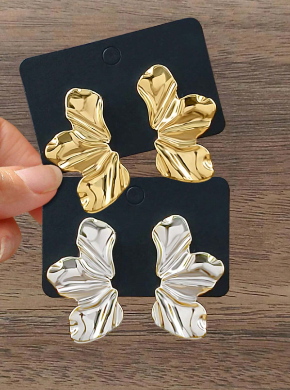 Conjunto 2 Pares de Brincos de Folha de Ouro e Prata