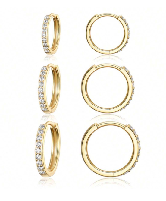 Conjunto 3 Pares de Brincos Cravejados com Zircônia