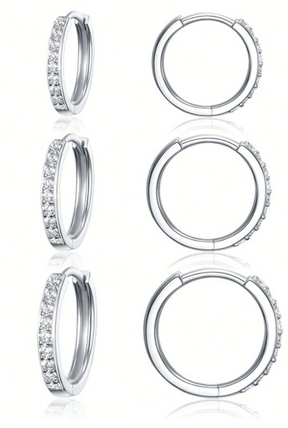 Conjunto 3 Pares de Brincos Cravejados com Zircônia