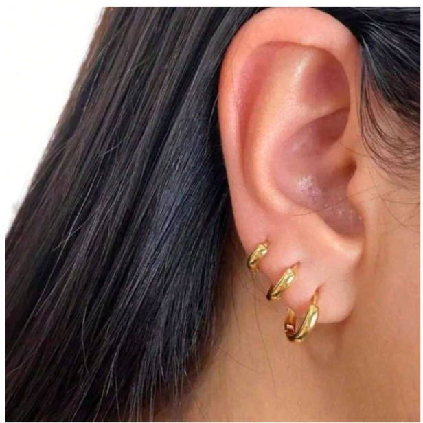 Conjunto 3 Pares de Brincos Argola Ouro 18K ou Prata 925