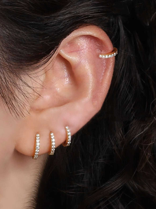 Conjunto 3 Pares de Brinco Argola Zircônia Cravejada