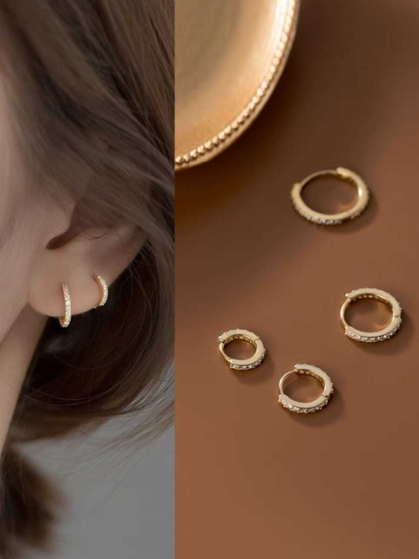 Conjunto 3 Pares de Brinco Argola Zircônia Cravejada
