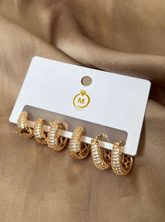 Conjunto 3 Pares de Brincos Cravejados com Cristal de Zircônia