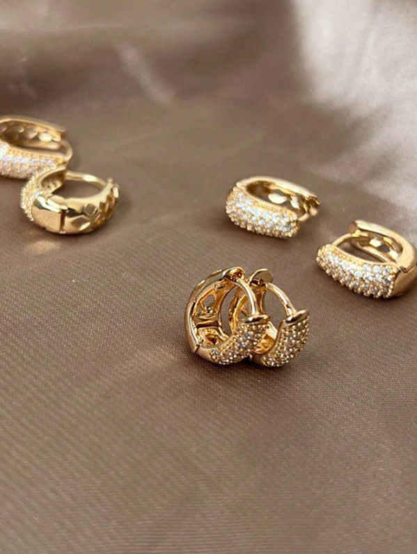 Conjunto 3 Pares de Brincos Cravejados com Cristal de Zircônia