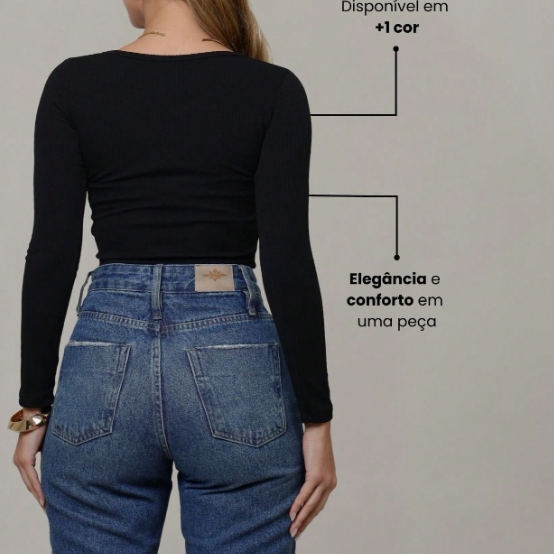 Cropped Básico Manga Comprida