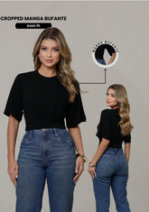 Cropped/Blusa de Luxo com Manga Bufante