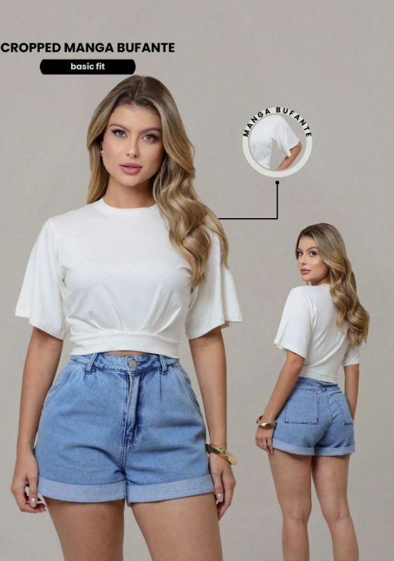 Cropped/Blusa de Luxo com Manga Bufante