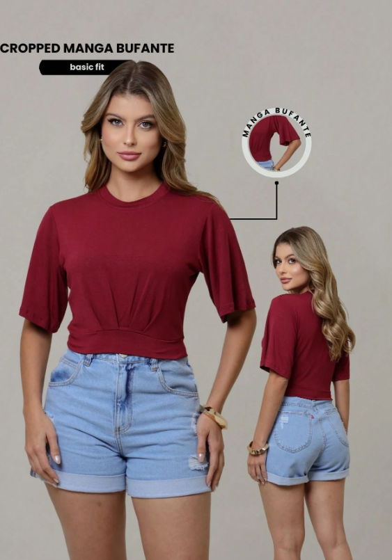 Cropped/Blusa de Luxo com Manga Bufante