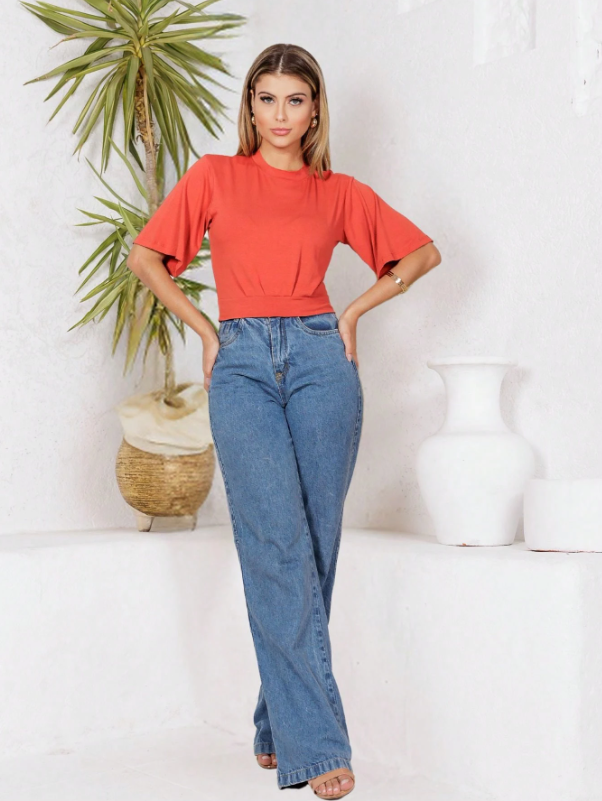 Cropped/Blusa de Luxo com Manga Bufante