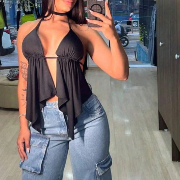 Cropped Bata com Babado