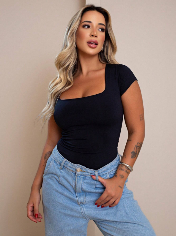 Blusa Baby Look Manga Curta