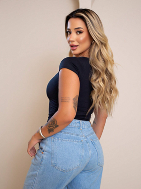 Blusa Baby Look Manga Curta