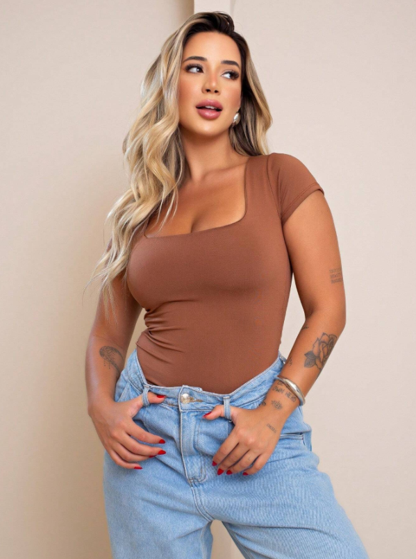 Blusa Baby Look Manga Curta
