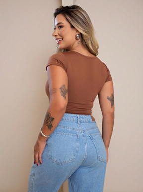 Blusa Baby Look Manga Curta