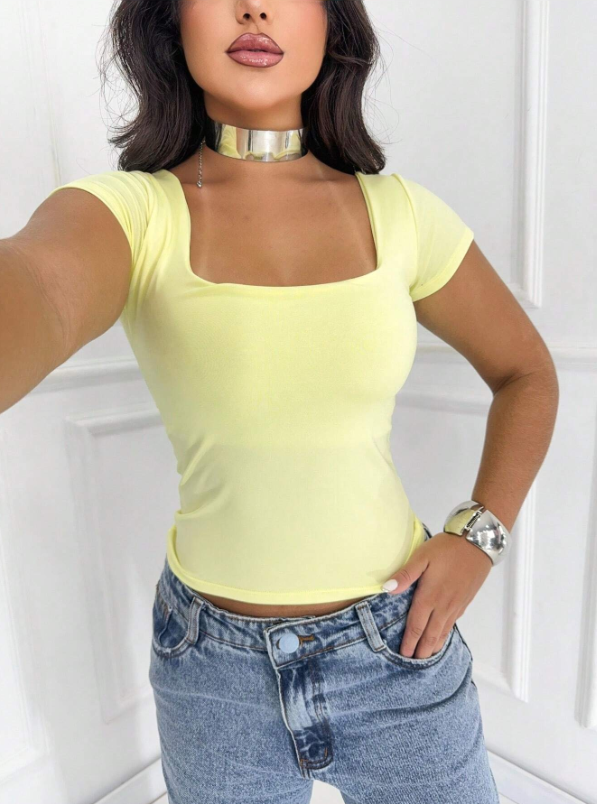 Blusa Baby Look Manga Curta