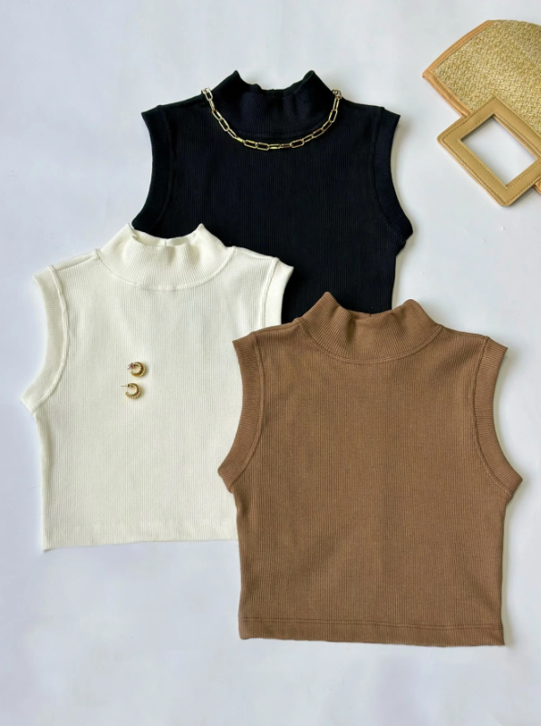 Conjunto 3 Blusas/Regatas de Gola Alta