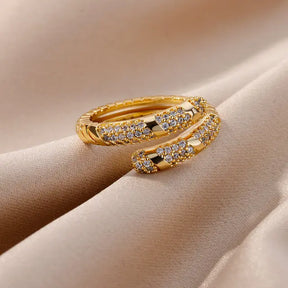 Luxury Zircon Snake Ring for Women Stainless Steel Gold Color Open Finger Rings New In Fashion Wedding Jewelry Accessories Gifts - Montzel Collection 