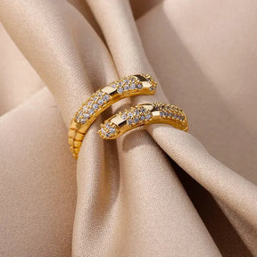 Luxury Zircon Snake Ring for Women Stainless Steel Gold Color Open Finger Rings New In Fashion Wedding Jewelry Accessories Gifts - Montzel Collection 