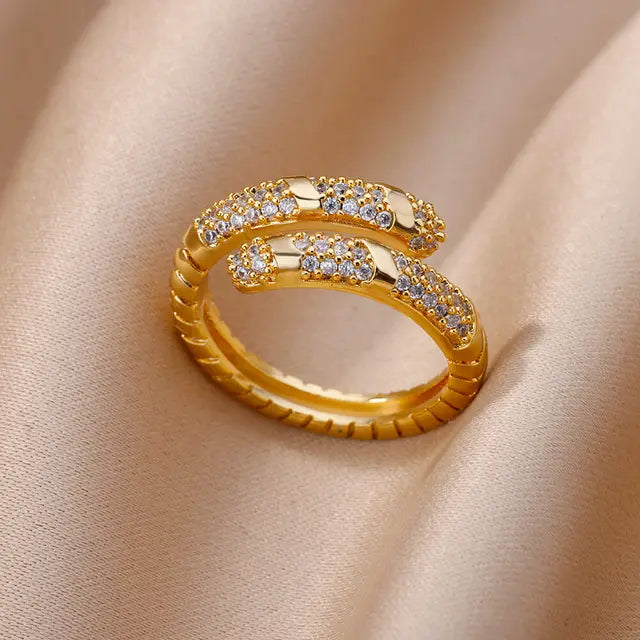 Luxury Zircon Snake Ring for Women Stainless Steel Gold Color Open Finger Rings New In Fashion Wedding Jewelry Accessories Gifts - Montzel Collection 