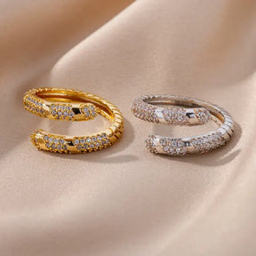 Luxury Zircon Snake Ring for Women Stainless Steel Gold Color Open Finger Rings New In Fashion Wedding Jewelry Accessories Gifts - Montzel Collection 