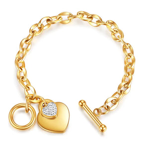 OIMG 316L Stainless Steel Gold Plated Waterproof Geometric Heart Pendant Bracelet & Bangle For Women Girl Not Fade Wholesale - Montzel Collection 