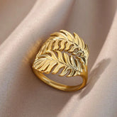 Palm Leaf Ring for Women Men Stainless Steel Leaves Ring Couple Vintage Wedding Aesthetic 2023 Jewelry anillos mujer - Montzel Collection 