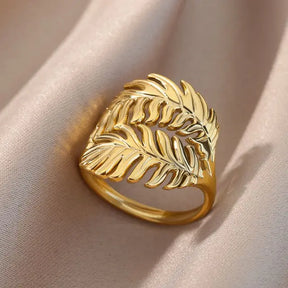 Palm Leaf Ring for Women Men Stainless Steel Leaves Ring Couple Vintage Wedding Aesthetic 2023 Jewelry anillos mujer - Montzel Collection 