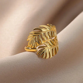 Palm Leaf Ring for Women Men Stainless Steel Leaves Ring Couple Vintage Wedding Aesthetic 2023 Jewelry anillos mujer - Montzel Collection 