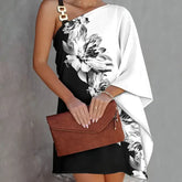 Summer 2023 New European and N Women's Print Sexy Slanting Neck Strapless Dress - Montzel Collection 