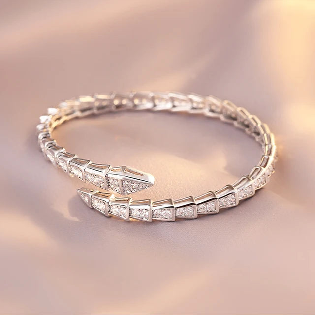ZAKOL Luxury Shiny AAA Cubic Zirconia Snake Bone Bangles Female Sliver Color Wedding Party Cuff Bracelet for Women - Montzel Collection 