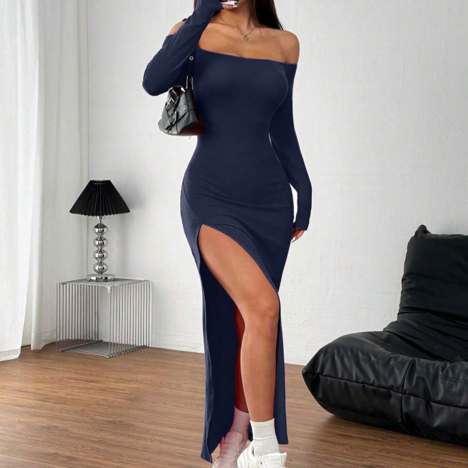 Vestido INAWLY Ombro a Ombro Azul Marinho