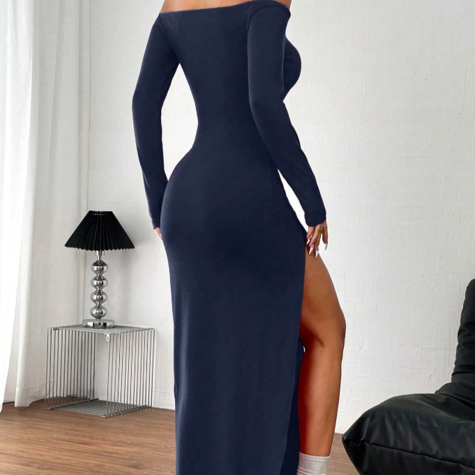 Vestido INAWLY Ombro a Ombro Azul Marinho