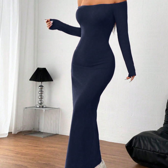 Vestido INAWLY Ombro a Ombro Azul Marinho