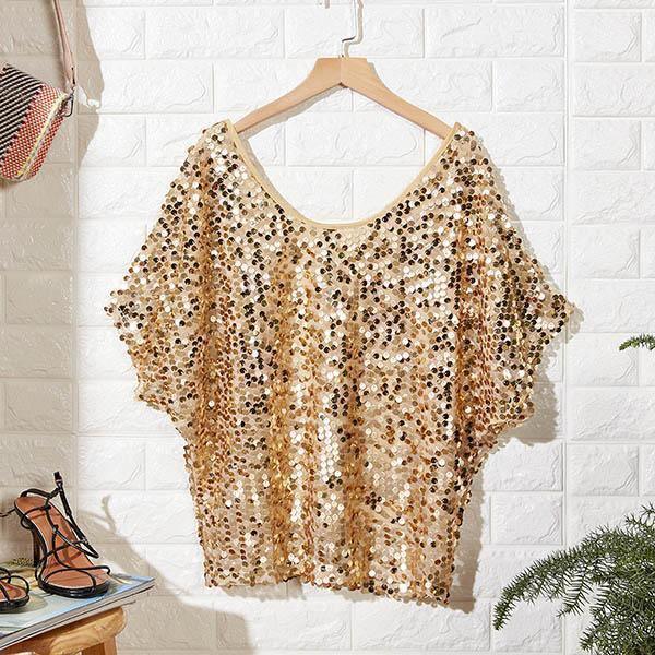 Blusa Feminina Manga Curta Paetê - Montzel Collection 
